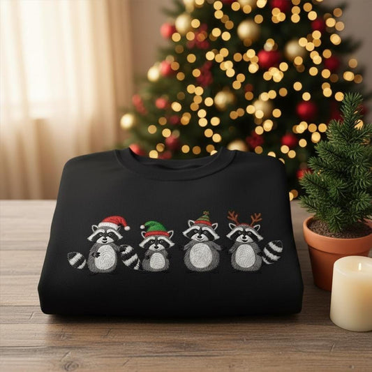 Embroidered Christmas Raccoon Sweatshirt | Cozy Holiday Sweater