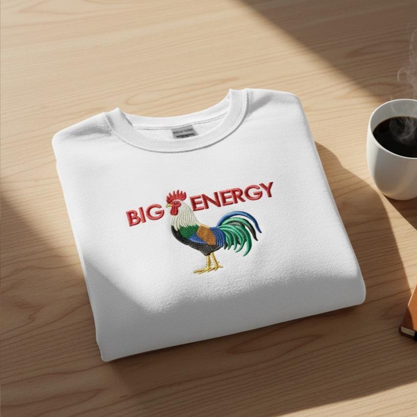 Big Rooster Energy Embroidered Sweatshirt | Unisex Vintage Pullover