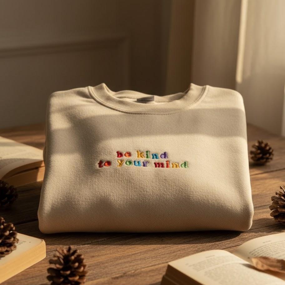 Embroidered Be Kind to Your Mind Sweatshirt | Mental Health Crewneck | Colorful Positive Affirmation Sweater | Inspirational Gift