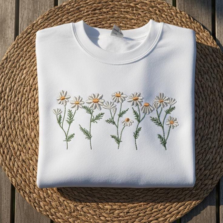 Wildflower Embroidered T-Shirt | Unisex Cotton Floral Tee | Botanical Garden Nature Lover Gift