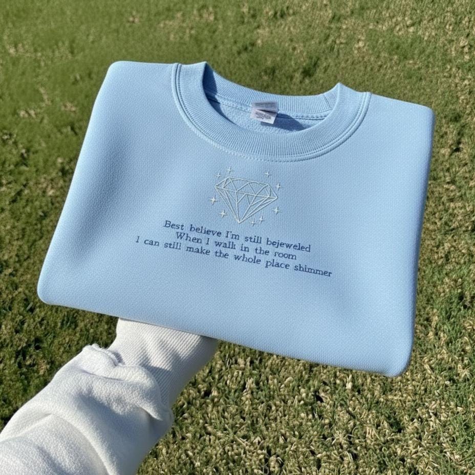 Bejeweled Embroidered Sweatshirt | Y2K Song Lyric Crewneck