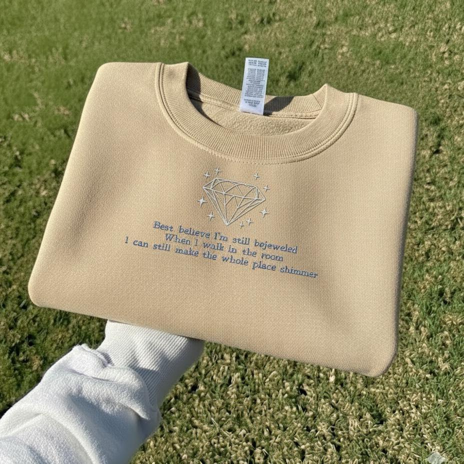 Bejeweled Embroidered Sweatshirt | Y2K Song Lyric Crewneck