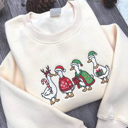 Embroidered Silly Goose Christmas Sweatshirt, Funny Jolly Goose Holiday Crewneck, Santa Goose Lights Sweater, Cute Xmas Gift for Her
