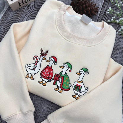 Embroidered Silly Goose Christmas Sweatshirt, Funny Jolly Goose Holiday Crewneck, Santa Goose Lights Sweater, Cute Xmas Gift for Her