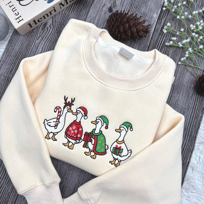 Embroidered Silly Goose Christmas Sweatshirt, Funny Jolly Goose Holiday Crewneck, Santa Goose Lights Sweater, Cute Xmas Gift for Her