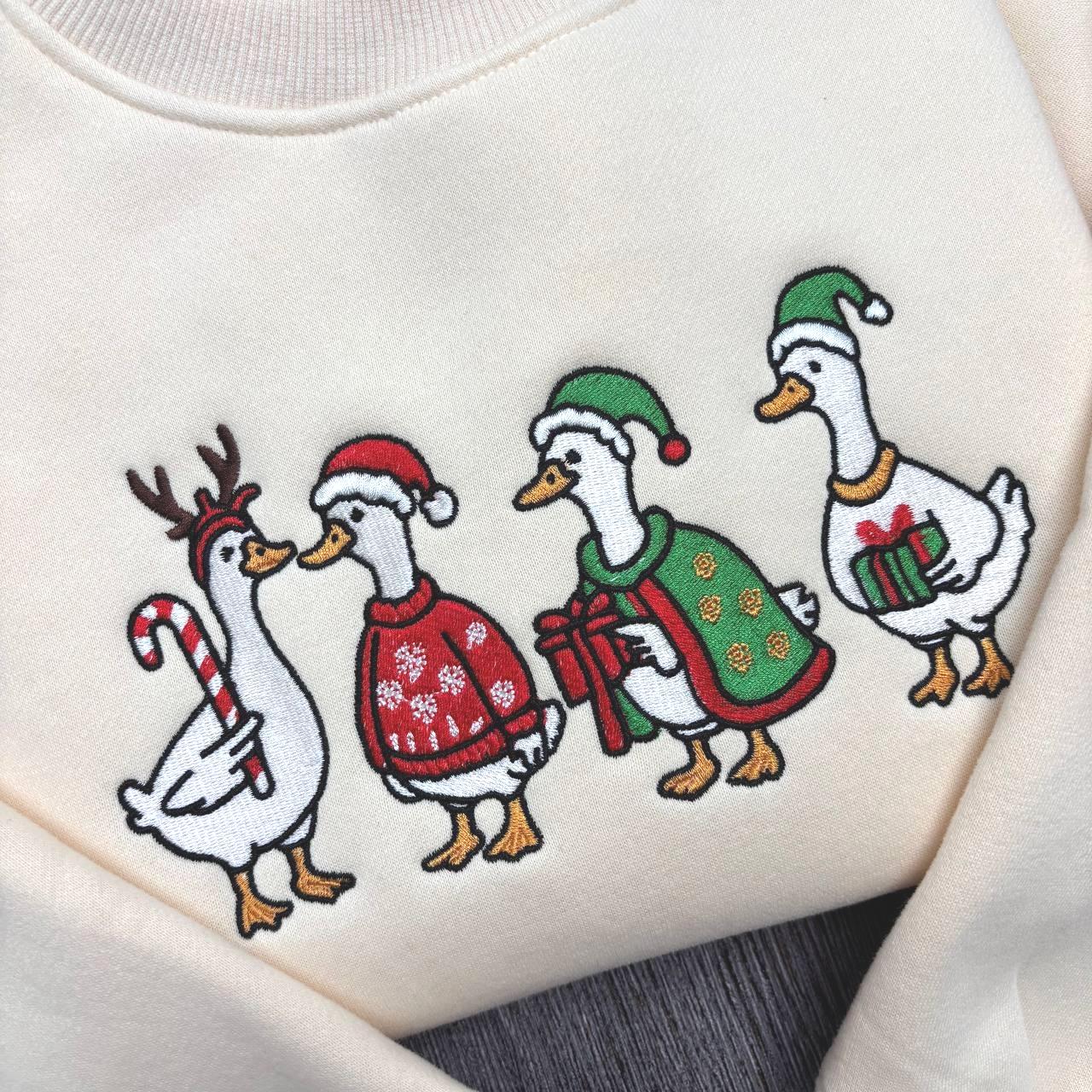 Embroidered Silly Goose Christmas Sweatshirt, Funny Jolly Goose Holiday Crewneck, Santa Goose Lights Sweater, Cute Xmas Gift for Her