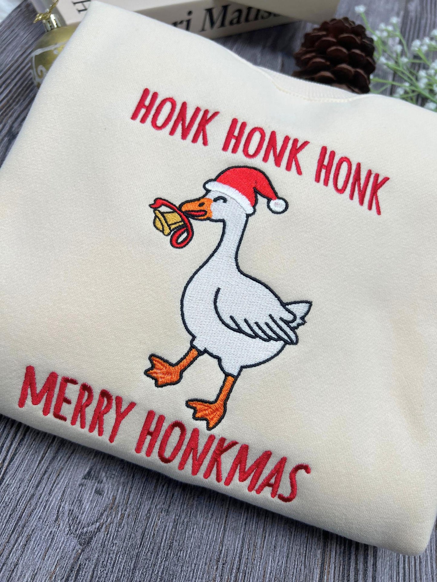 Honk Honk Honk Merry Honkmas Embroidered Sweatshirt, Funny Christmas Goose Sweatshirt, Silly Goose Xmas Crewneck, Holiday Humor Gift