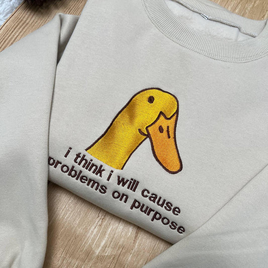 Funny Goose Embroidered Shirt | Sarcastic Duck Meme Tee | Trending Funny Bird Embroidery | Humorous Gift Top