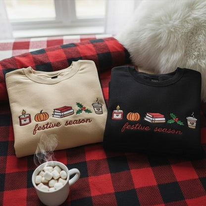 Embroidered Festive Season Sweatshirt | Autumn Bookish Crewneck