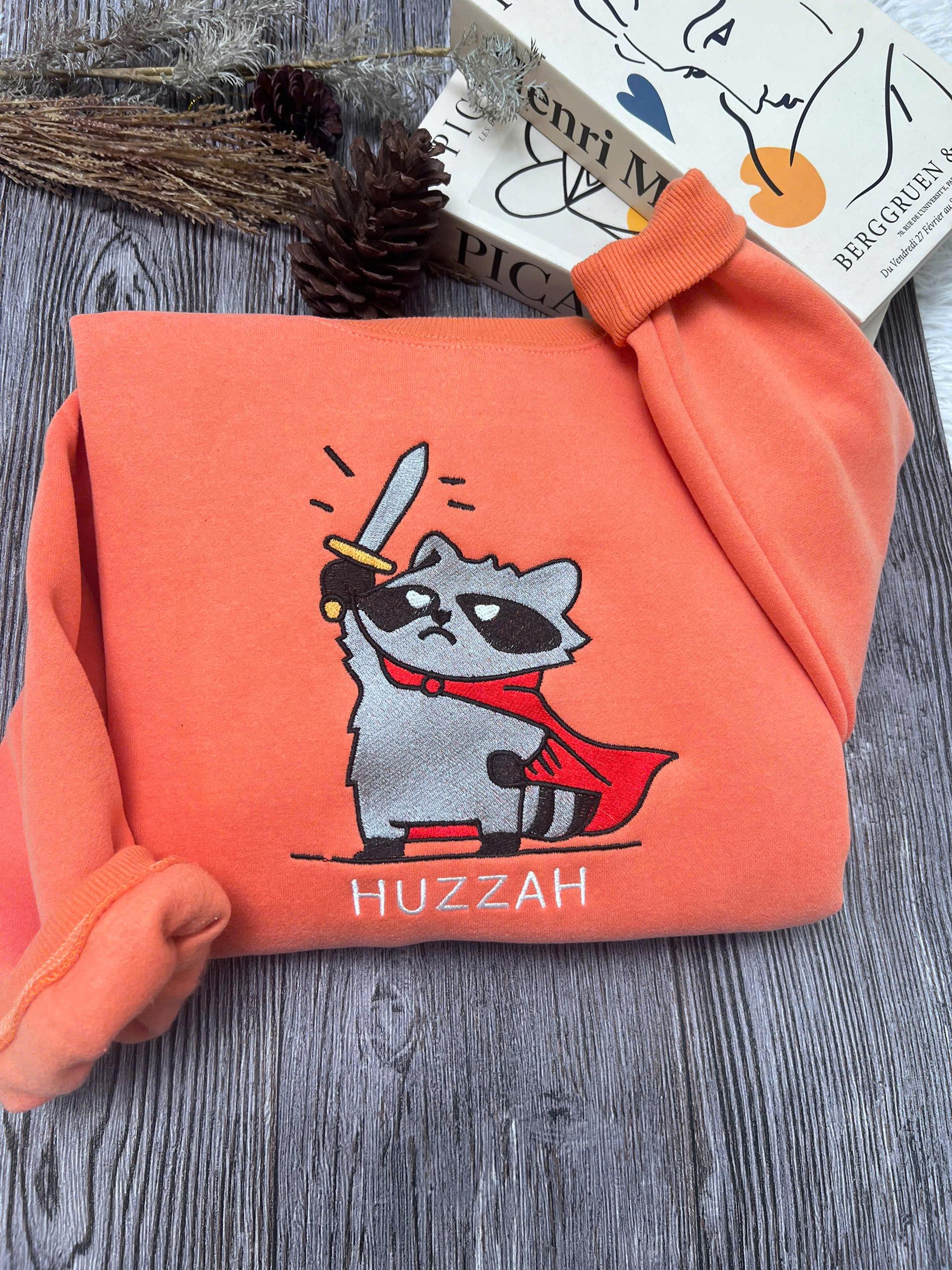 Huzzah Raccoon Sweatshirt, Funny Medieval Tee, Chaotic Raccoon Shirt, Renaissance Faire Gift, DnD Gamer Top