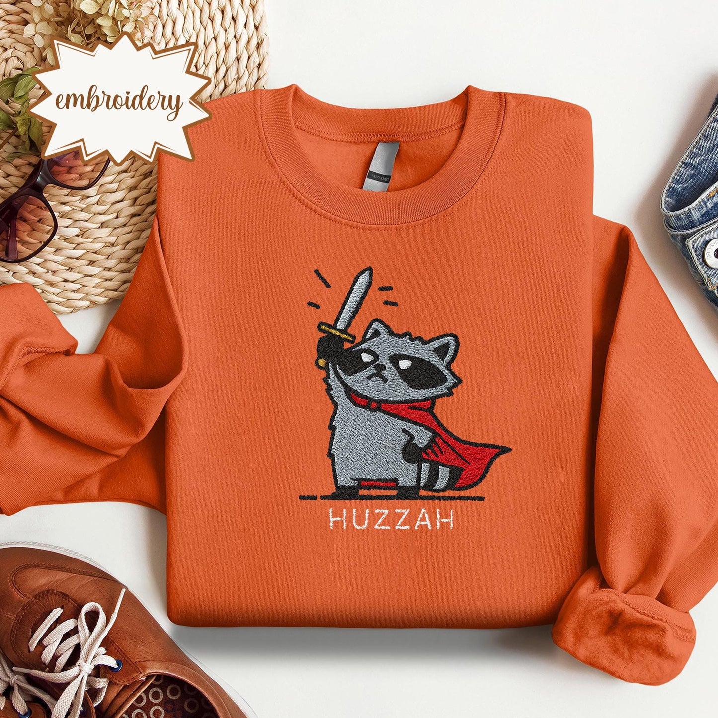 Huzzah Raccoon Sweatshirt, Funny Medieval Tee, Chaotic Raccoon Shirt, Renaissance Faire Gift, DnD Gamer Top