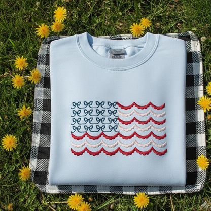 American Flag Embroidered T-Shirt | Coquette 4th of July Top | Patriotic Summer Gift