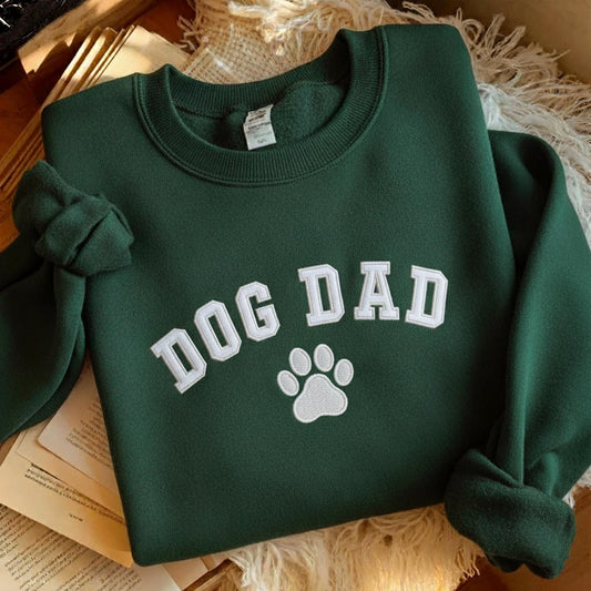 Embroidered Dog Dad Sweatshirt, Custom Dog Names, Paw Print Sleeve