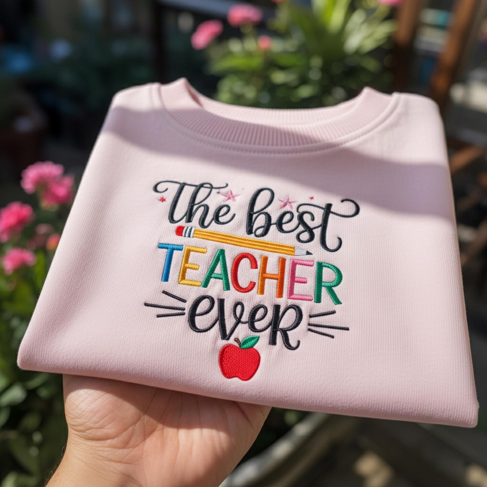 Embroidered Best Teacher Ever Sweatshirt, Teacher Gift - Student Teacher Sweatshirt, Customized Embroidered Sweatshirt