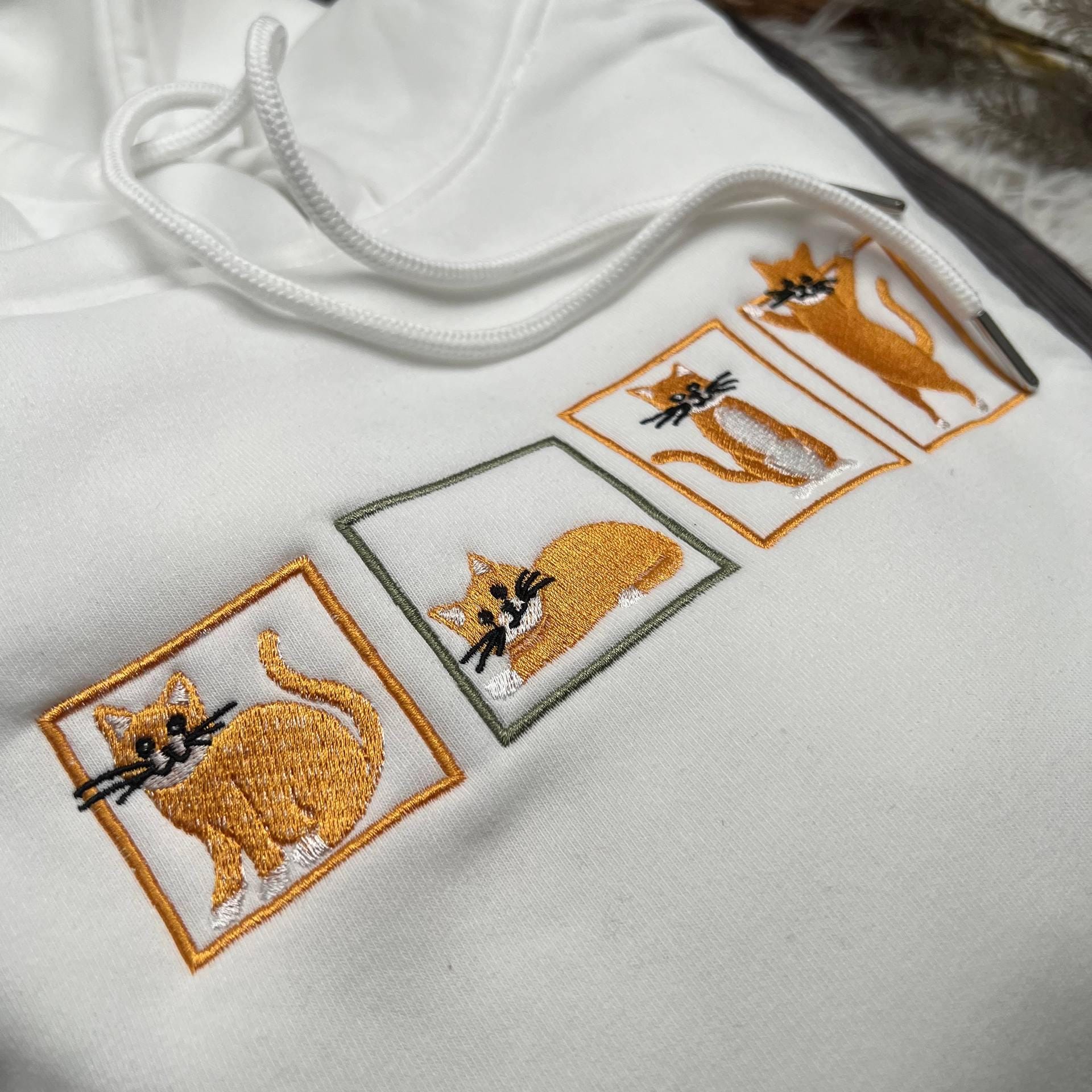 Embroidered Orange Cat Hoodie | Funny Kitty Sweatshirt
