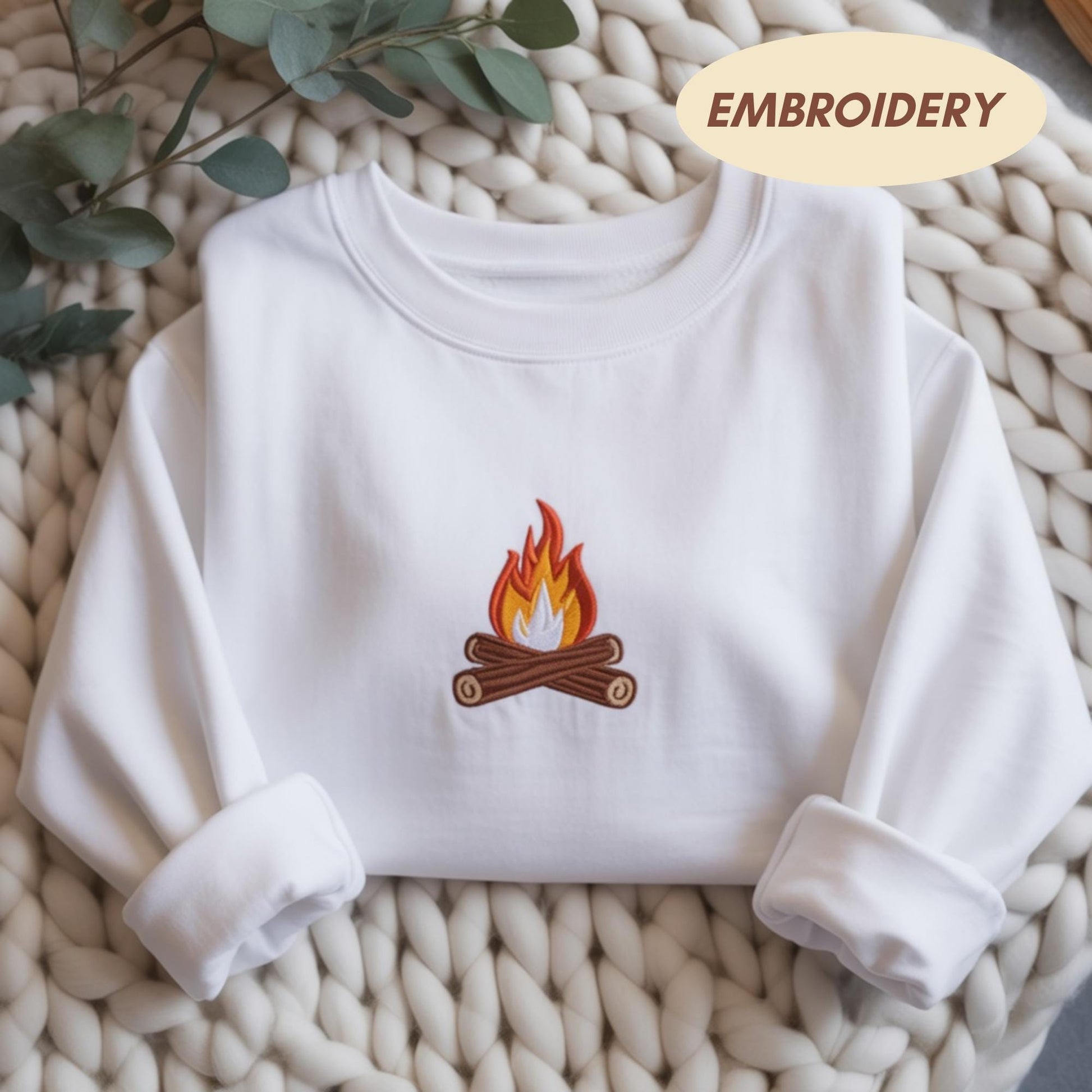 Campfire Embroidered Sweatshirt, Minimalist Bonfire Crewneck, Camping Lover Shirt, Adventure Aesthetic Shirt, Cozy Outdoor Gift
