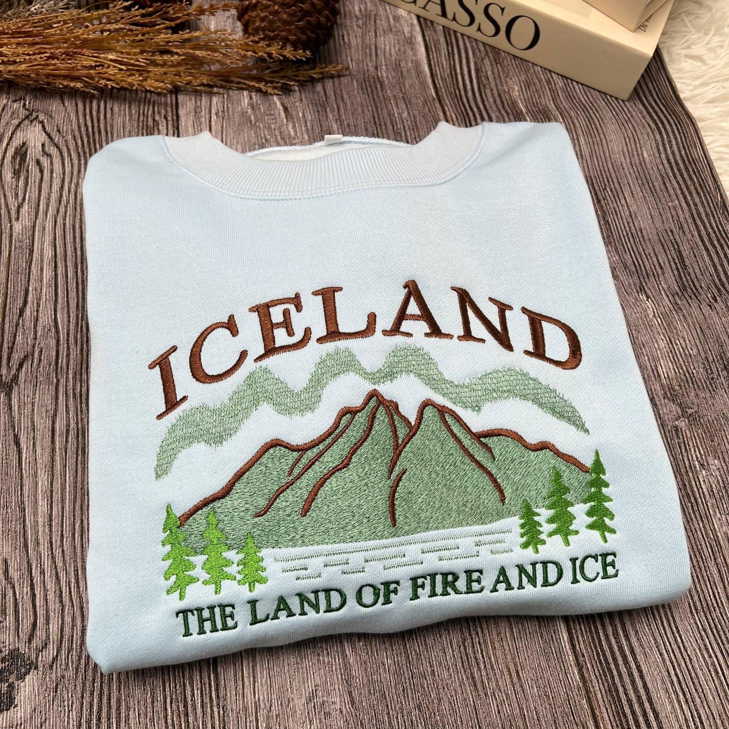 Embroidered Iceland Sweatshirt | Land of Fire and Ice Crewneck | Nordic Adventure Sweater | Cozy Winter Travel Gift