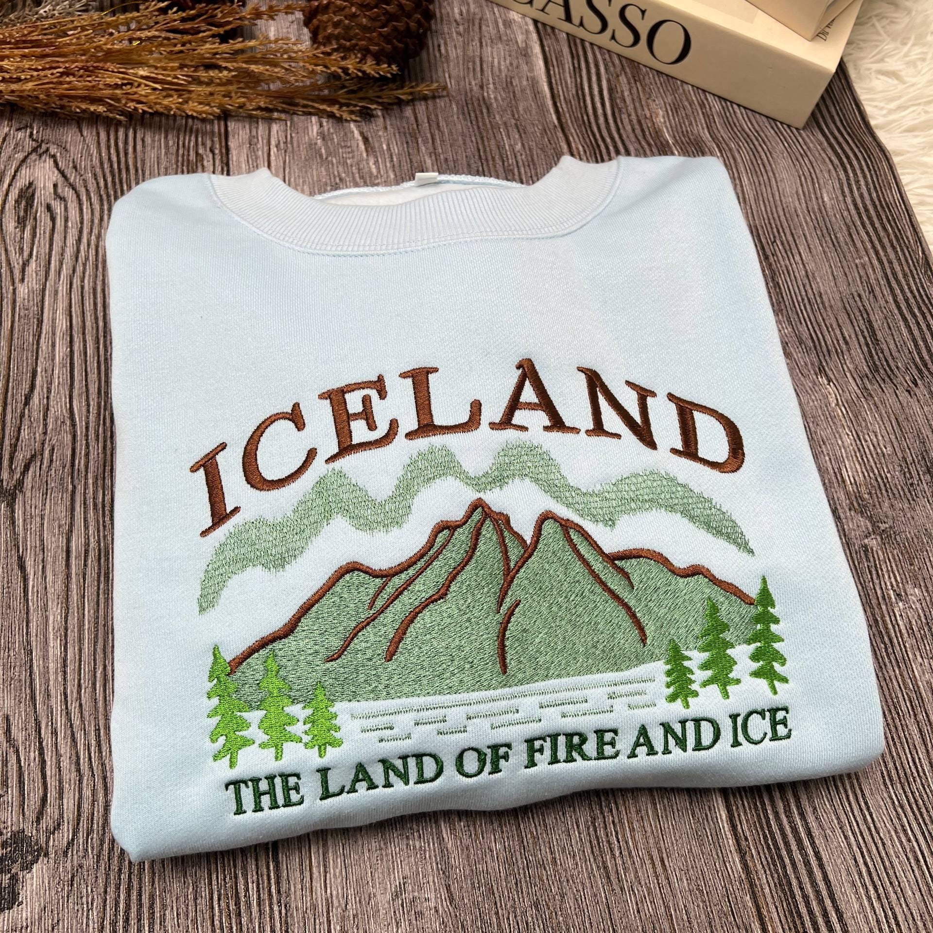 Embroidered Iceland Sweatshirt | Land of Fire and Ice Crewneck | Nordic Adventure Sweater | Cozy Winter Travel Gift