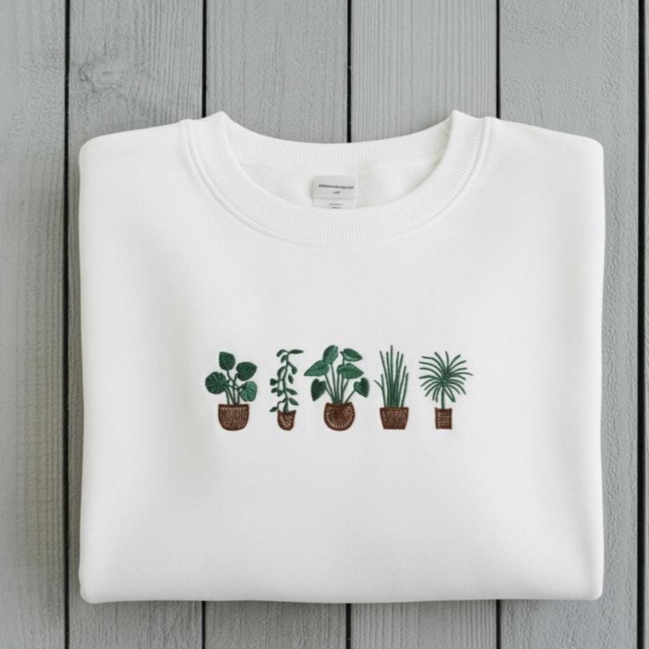 Embroidered Houseplant Sweatshirt | Botanical Plant Lover Crewneck