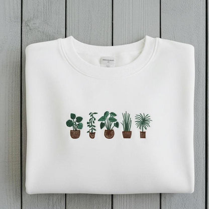 Embroidered Houseplant Sweatshirt | Botanical Plant Lover Crewneck