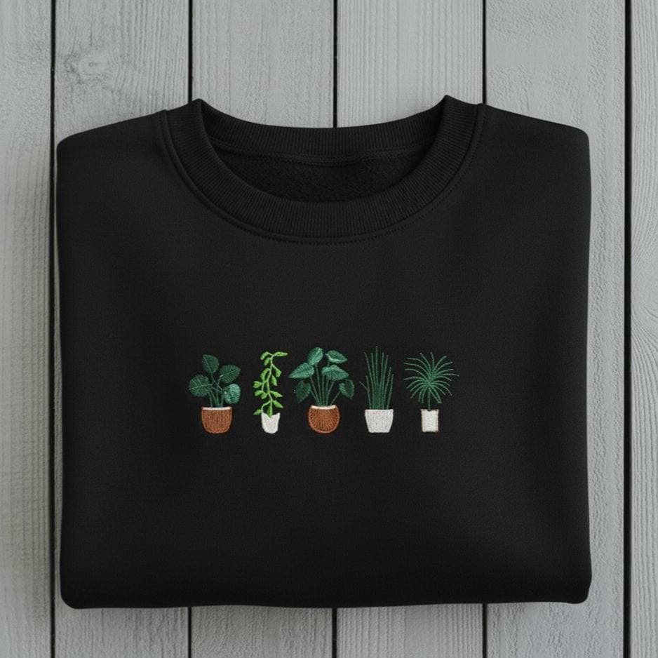 Embroidered Houseplant Sweatshirt | Botanical Plant Lover Crewneck