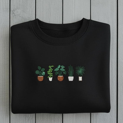 Embroidered Houseplant Sweatshirt | Botanical Plant Lover Crewneck