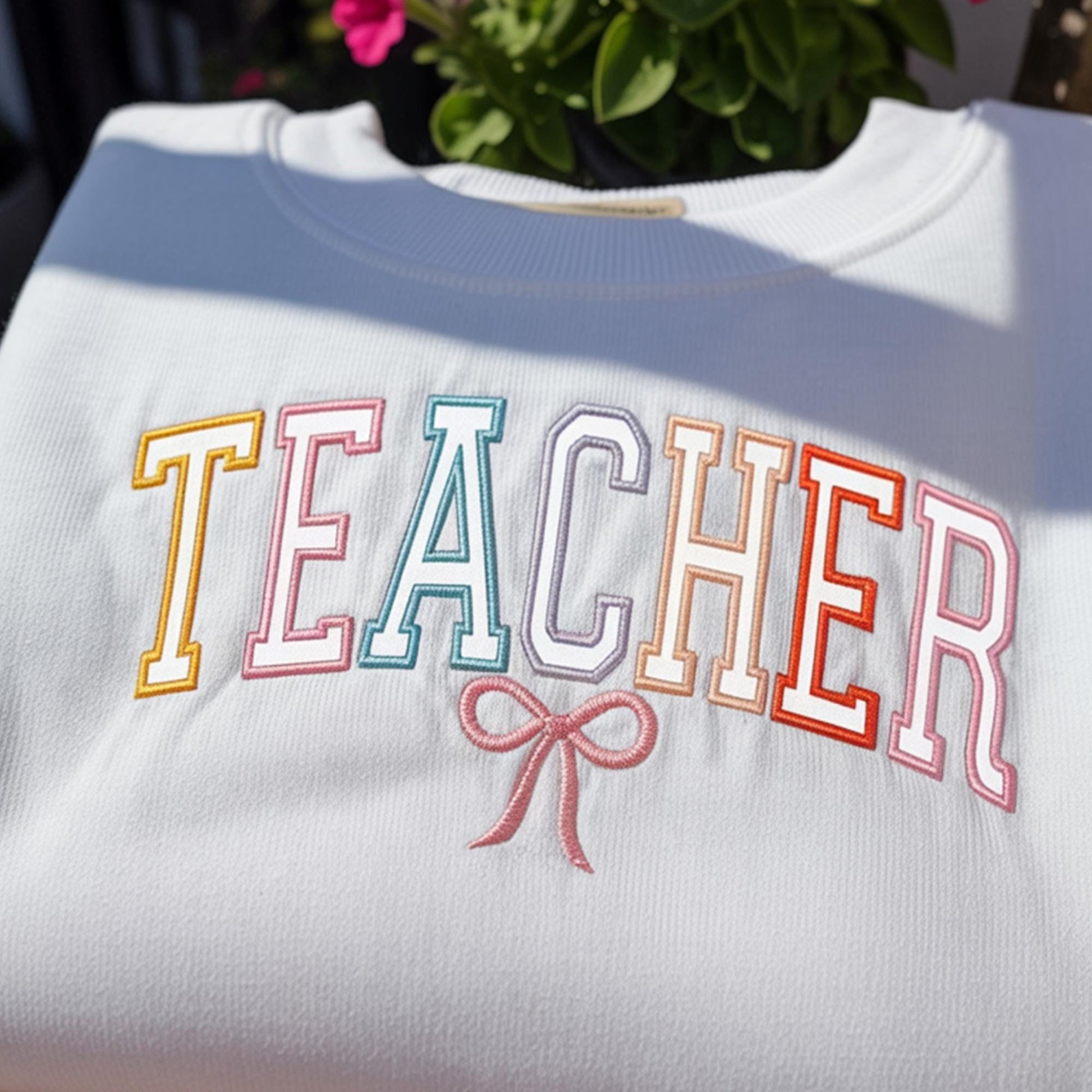 Embroidered Coquette Teacher Sweatshirt, Teacher Embroidered Sweatshirt, Student Teacher Sweatshirt, Customized Embroidered Sweatshirt