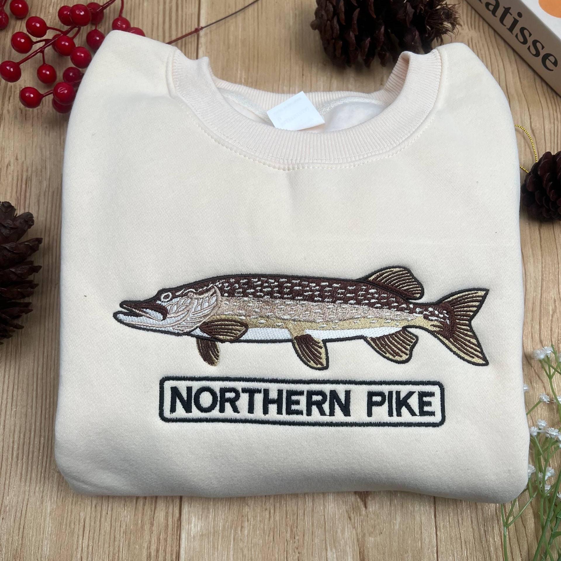 Northern Pike Fishing Embroidered Sweatshirt | Lake Fish Crewneck | Fisherman Outdoor Gift