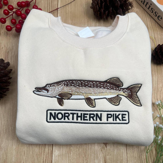 Northern Pike Fishing Embroidered Sweatshirt | Lake Fish Crewneck | Fisherman Outdoor Gift
