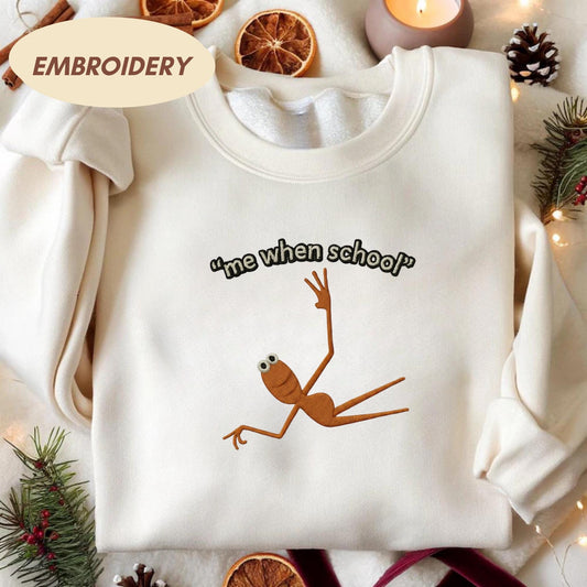 Marcus The Worm Embroidered Shirt, Me When School Shirt, Jimbo James Shirt, Brain Rot Shirts, Marcus The Worm Meme Shirt, Funny Meme Shirts