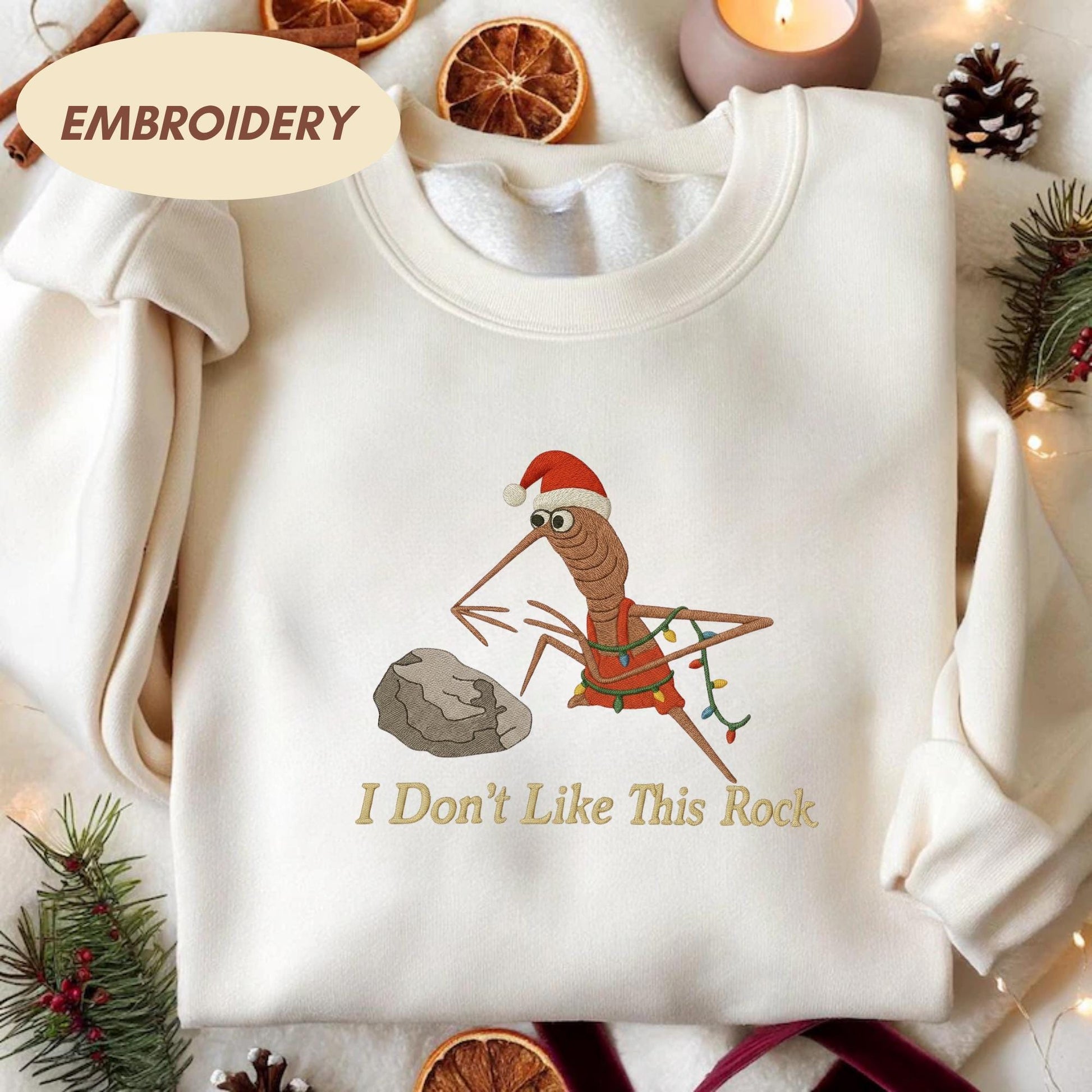 Embroidered Marcus The Worm Shirt, I Don't Like This Rock Sweatshirt, Marcus The Worm Meme Shirt, Funny Meme Shirts, Christmas Lights Shirt