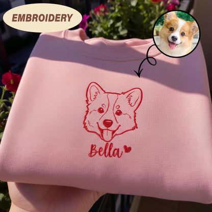 Custom Dog Portrait Embroidered Sweatshirt, Personalized Dog Sweatshirt with Name, Pet Lover Gift, Custom Pet Memorial Embroidery