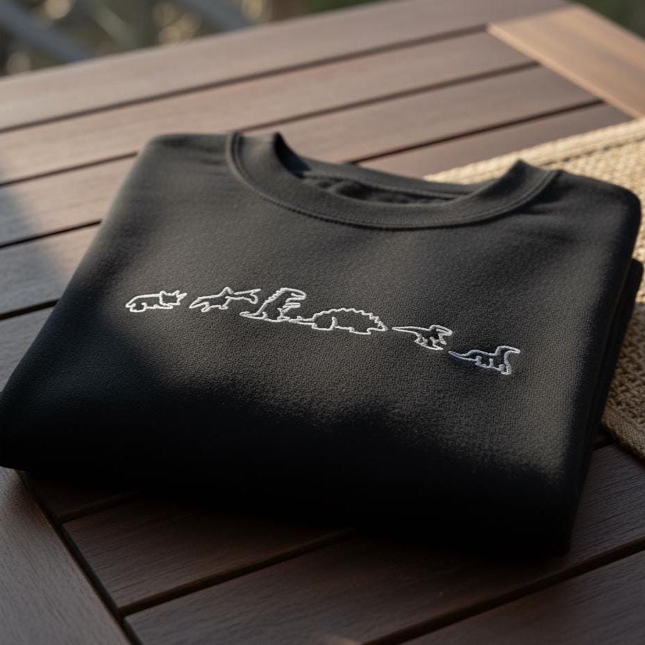 Embroidered Dinosaur Sweatshirt, Dino Family Crewneck, Gift for Kids