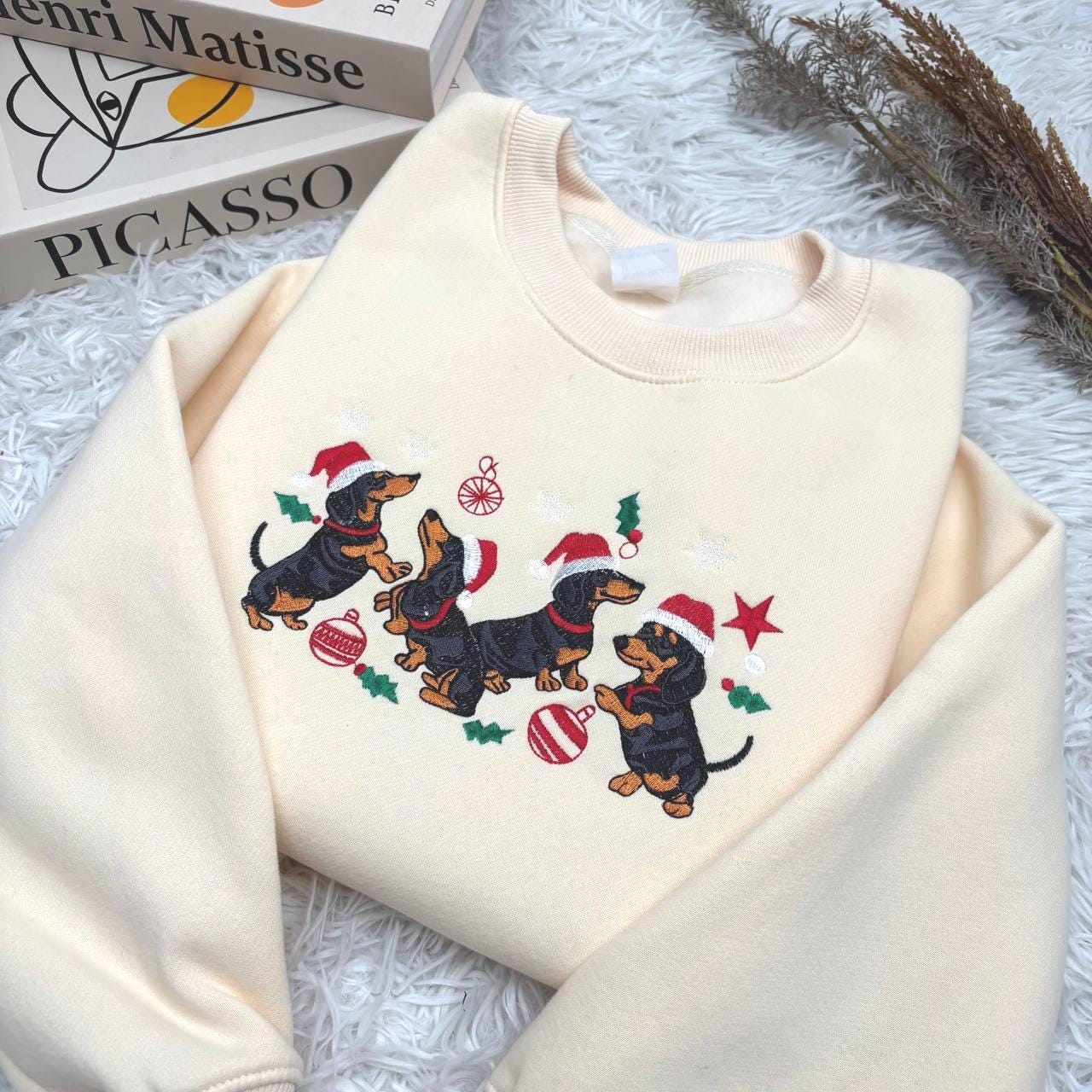 Dachshund Christmas Embroidered Sweatshirt, Dachshund Christmas Shirt, Dog Lover Gift, Dachshund New Year Shirt, Dachshund Mom Shirt