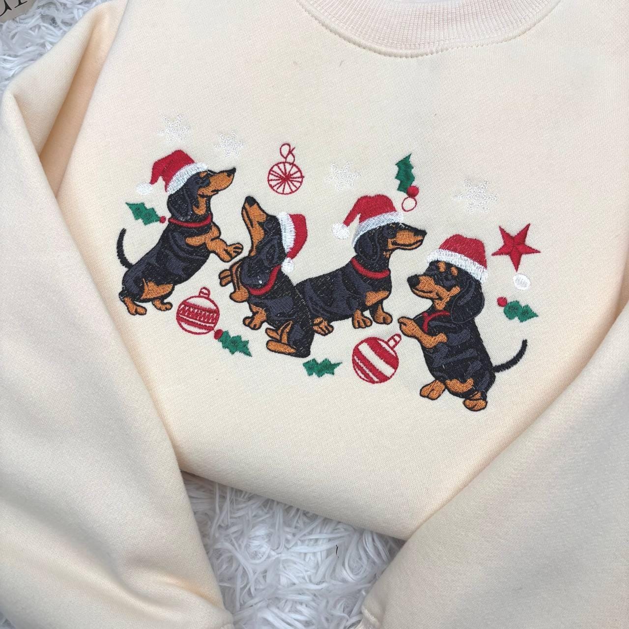 Dachshund Christmas Embroidered Sweatshirt, Dachshund Christmas Shirt, Dog Lover Gift, Dachshund New Year Shirt, Dachshund Mom Shirt