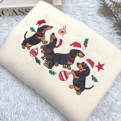 Dachshund Christmas Embroidered Sweatshirt, Dachshund Christmas Shirt, Dog Lover Gift, Dachshund New Year Shirt, Dachshund Mom Shirt