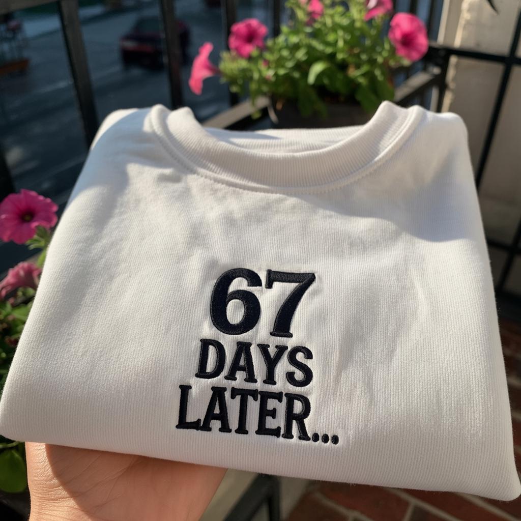 Embroidered 67 Days Later Sweatshirt, Teacher Meme Shirt