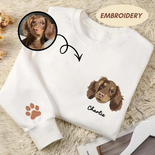 Custom Embroidered Pet Sweatshirt, Personalized Pet Face Crewneck from Your Photo, Varsity Style Dog Lover Sweater, Custom Pet Gift
