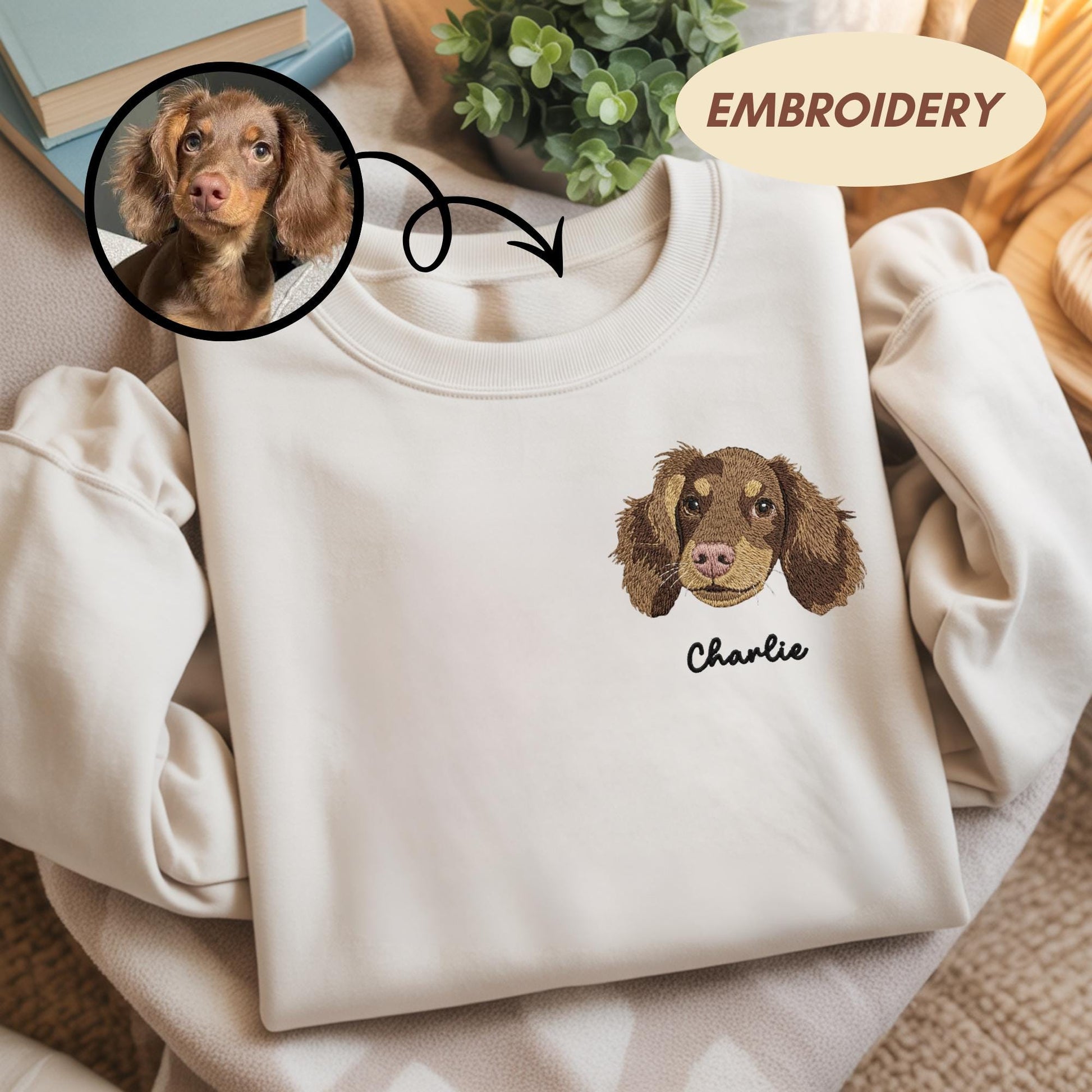 Custom Dog Face Embroidered Sweatshirt, Cat Sweatshirt, Dog Lover Sweatshirt, Personalized Gift For Mom, Custom Pet Gift