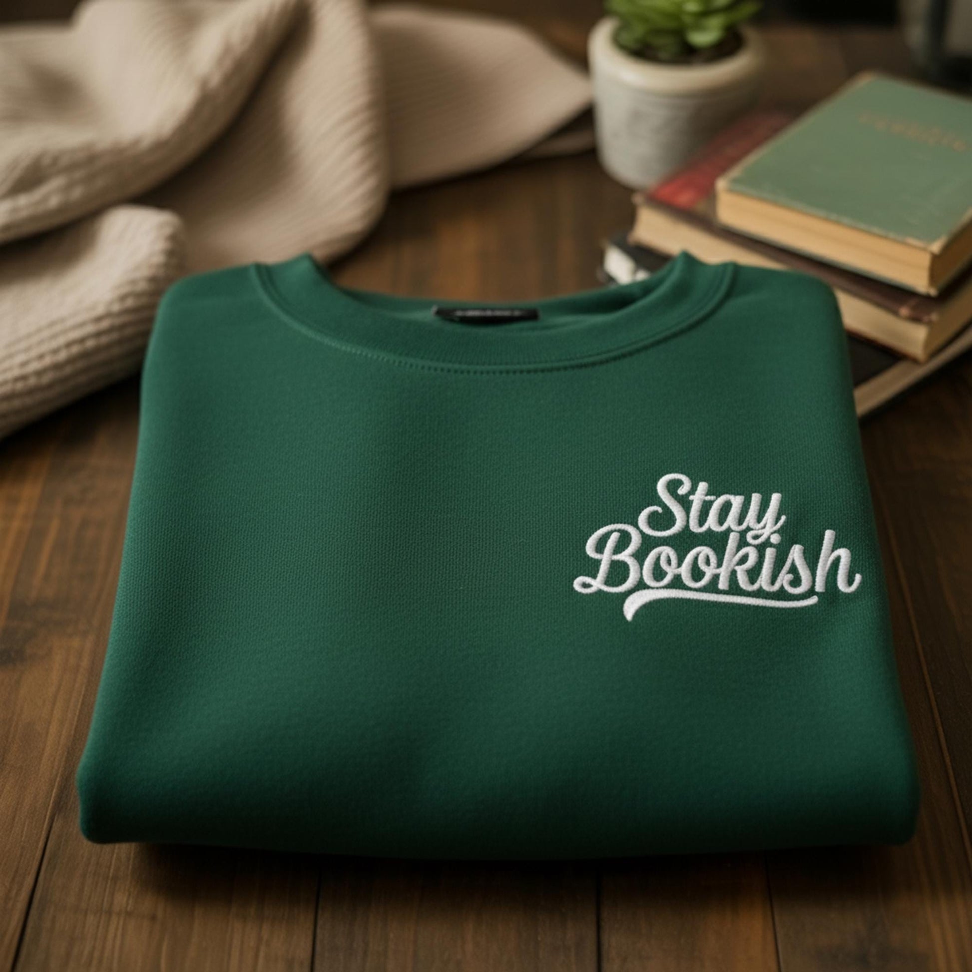 Embroidered Stay Bookish Sweatshirt, Book Lover Clothing, Reading Shirt, Gifts for Readers, Banned Books Shirt, Embroidered Reading Shirt