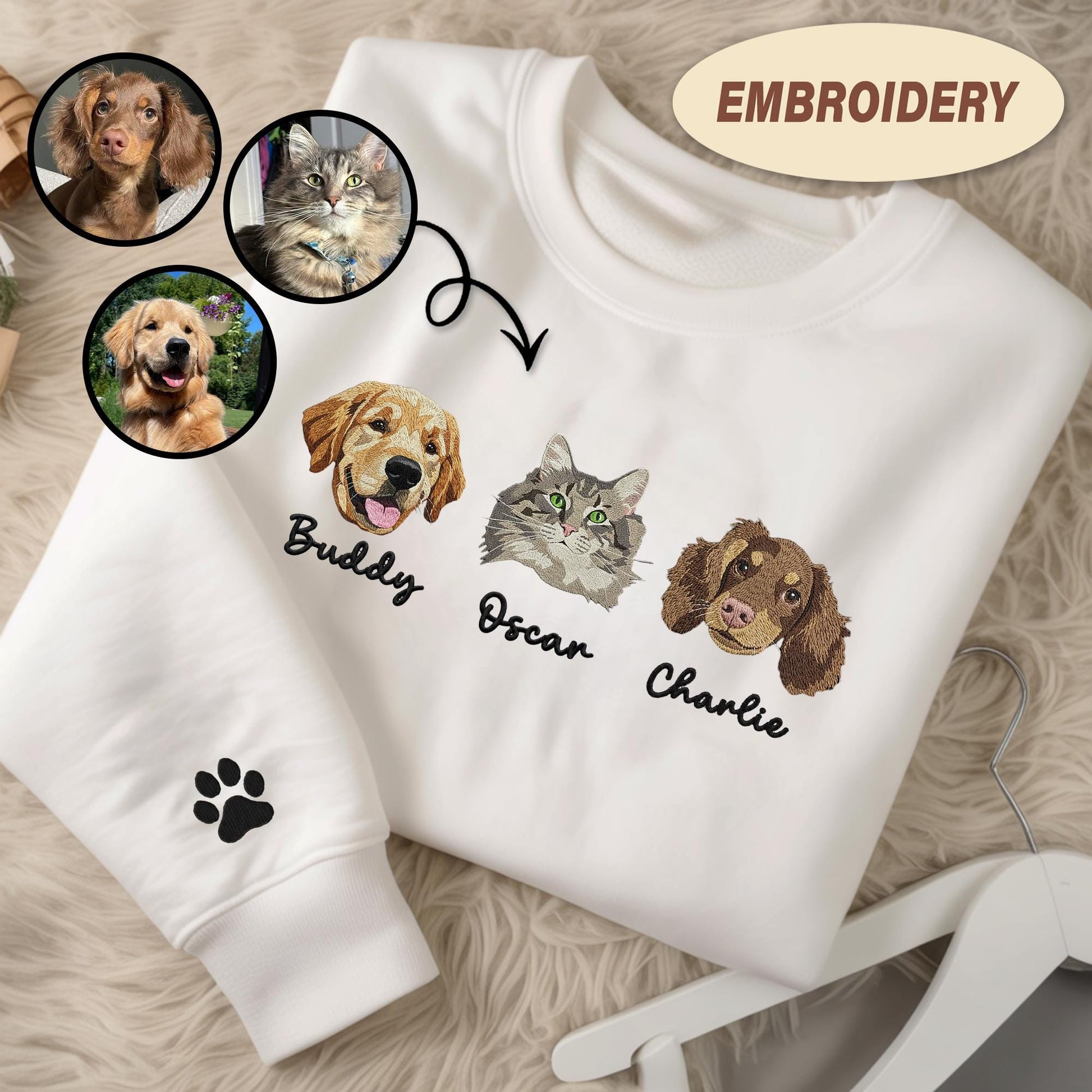 Custom Dog Face Embroidered Sweatshirt, Cat Sweatshirt, Dog Lover Sweatshirt, Personalized Gift For Mom, Custom Pet Gift