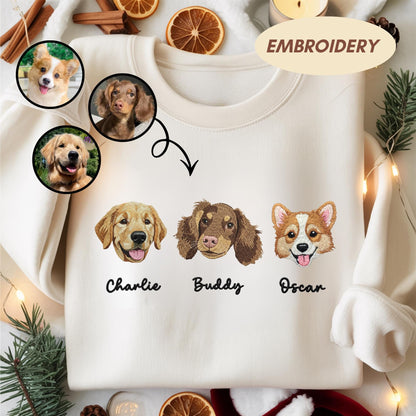 Custom Dog Face Embroidered Sweatshirt, Cat Sweatshirt, Dog Lover Sweatshirt, Personalized Gift For Mom, Custom Pet Gift