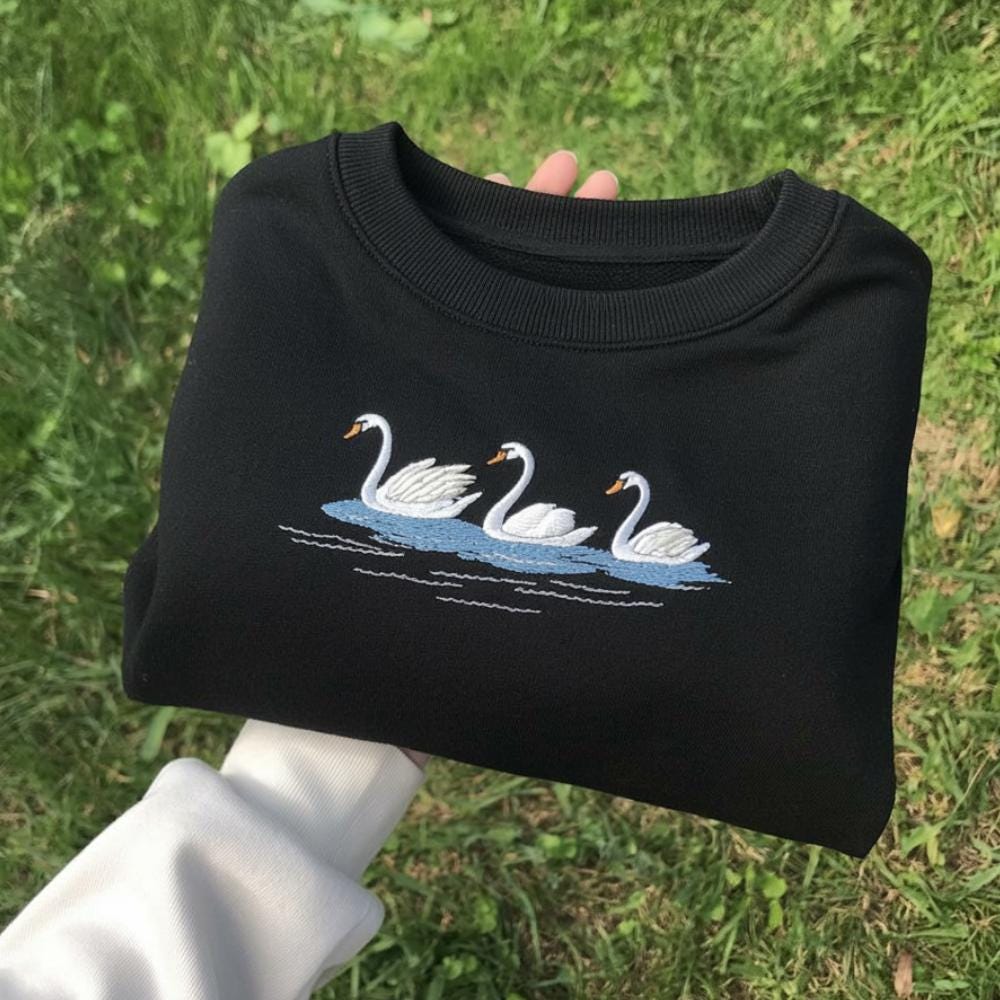 Swan Embroidered Shirt, Minimalist Bird Design