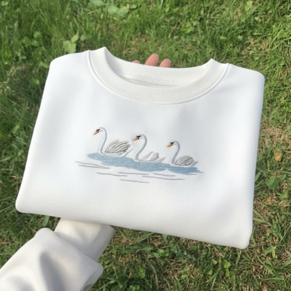 Swan Embroidered Shirt, Minimalist Bird Design