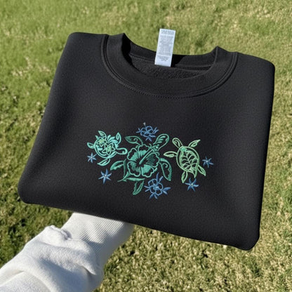 Tropical Turtles Embroidered Sweatshirt Sea Turtle Crewneck Beach Lover Coastal Gift