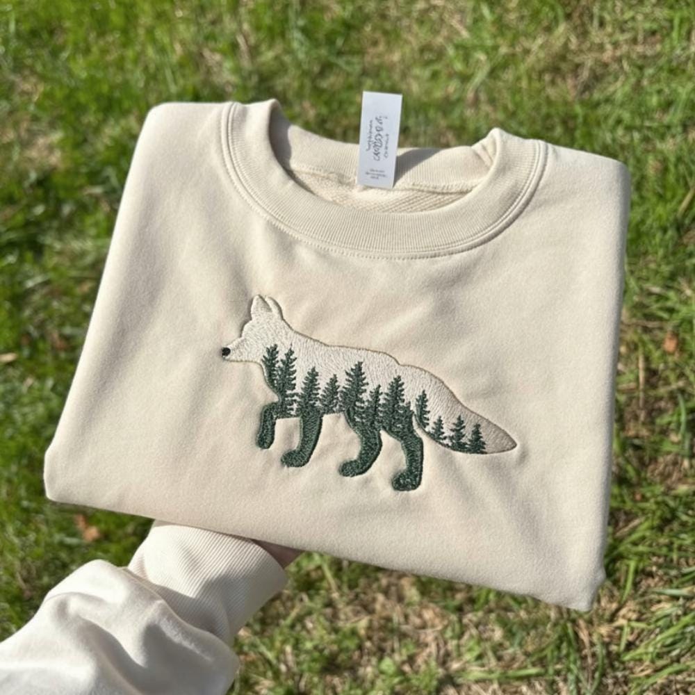 Forest Fox Embroidered Sweatshirt Woodland Animal Crewneck Cozy Nature Lover Gift