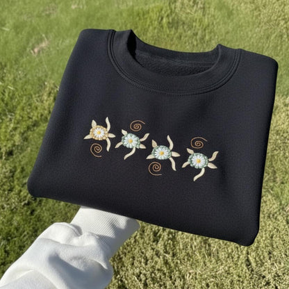 Sea Turtles Embroidered Sweatshirt Ocean Turtle Crewneck Coastal Beach Lover Gift