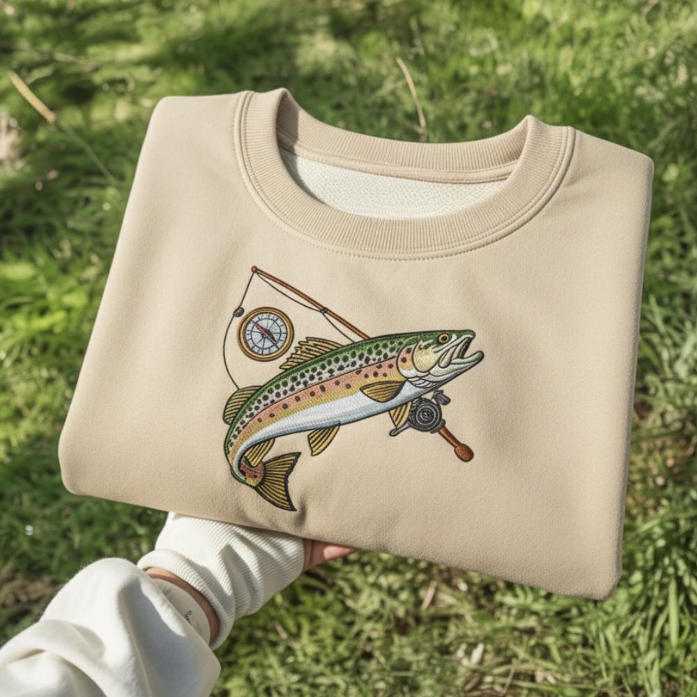 Trout Fishing Embroidered Shirt | Fisherman Graphic Tee