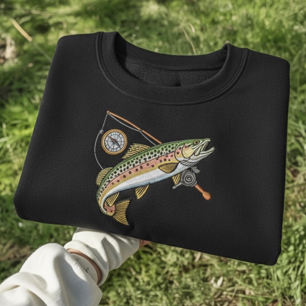 Trout Fishing Embroidered Shirt | Fisherman Graphic Tee