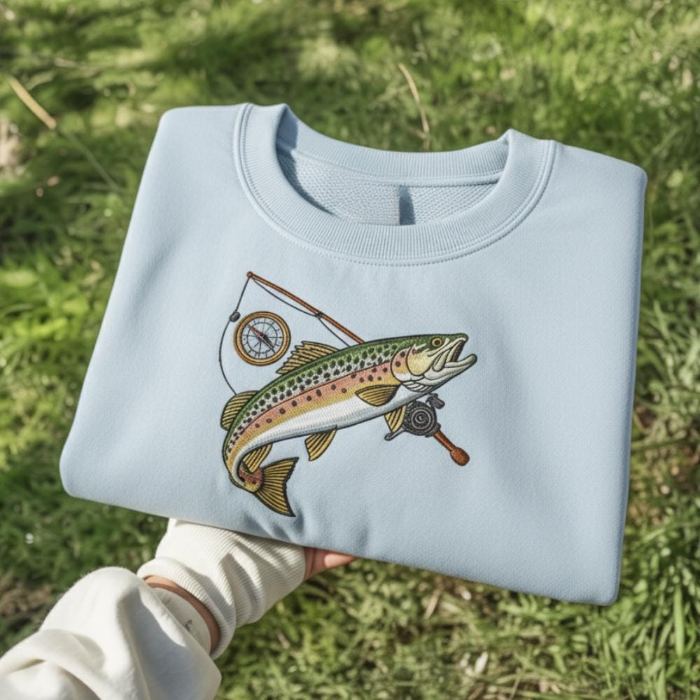 Trout Fishing Embroidered Shirt | Fisherman Graphic Tee